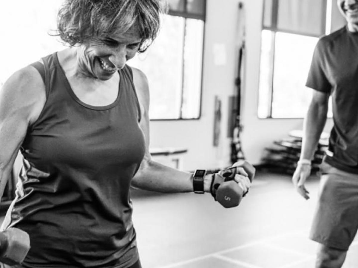 Woman holding weights