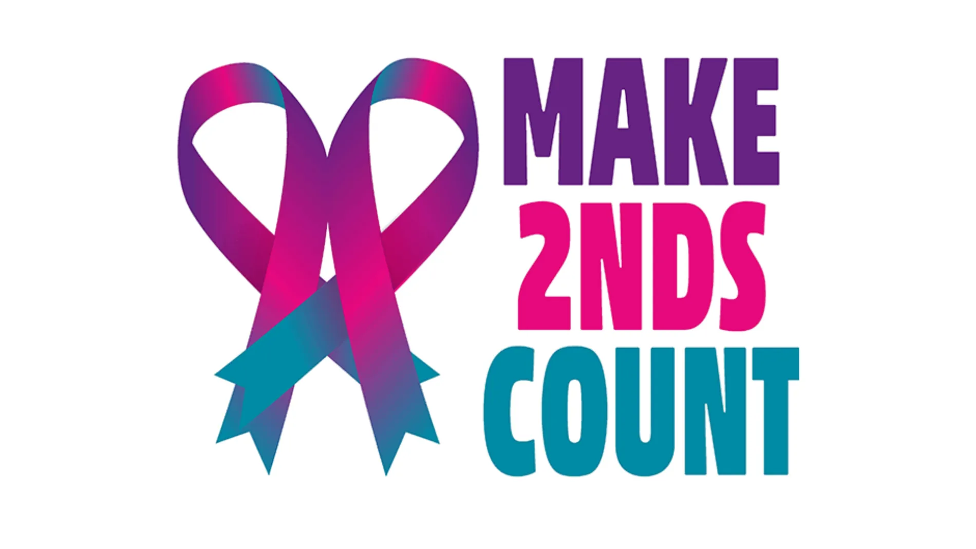 a purple and teal bow with the text reading 'make 2nds count' to the right of it 