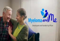 Man and woman sitting on a sofa together talking