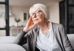 An older woman sitting and thinking