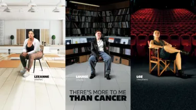 Louise, Leanna and Los (LGBTQI+ patients) with the text 'there's more to me than cancer' 