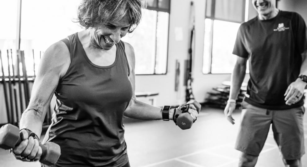 Woman holding weights