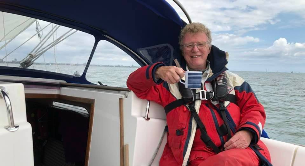 Stephen on a boat